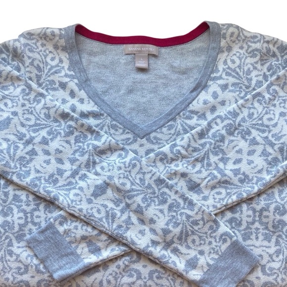 Banana Republic Patterned Cotton Sweater | 100% Cotton | Size L | White/Gray - Picture 6 of 7
